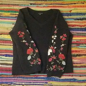 American Eagle Dark Blue Embroidered Knit Sweater